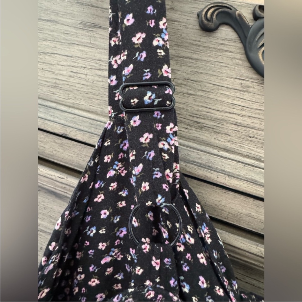 NEW American Eagle Floral Dress NWT Black Smocked Ruffle Hem Tie Front Medium - Picture 10 of 14